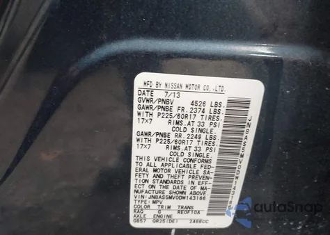 2013 Nissan Rogue Sv из США, поврежденный, VIN JN8AS5MV0DW143166